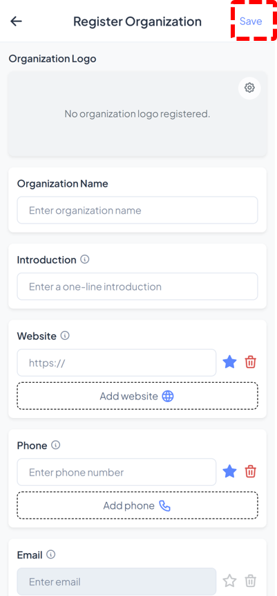 Enter the organization details